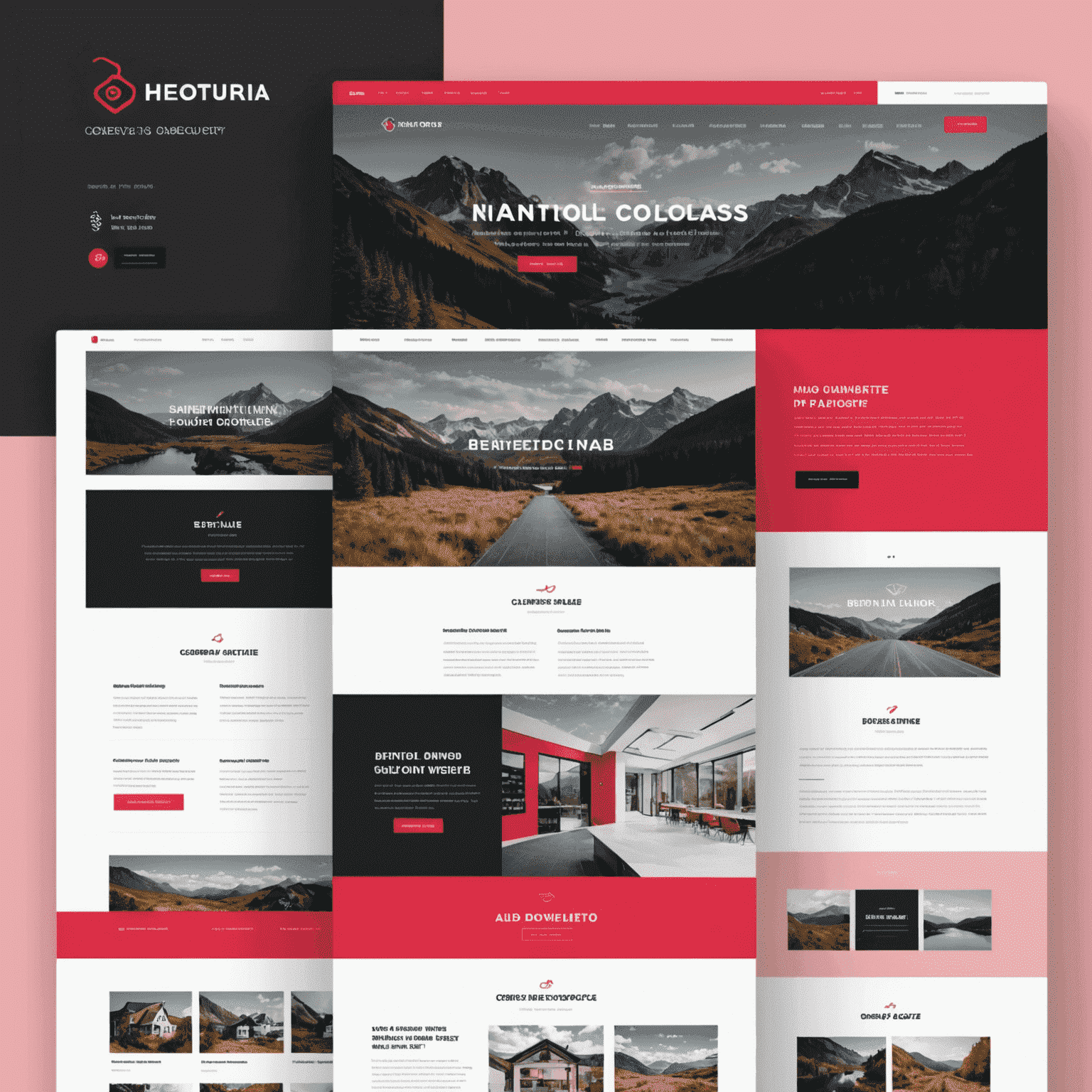 Modern ve kullanıcı dostu bir web sitesi tasarımının örneği. Kırmızı, pembe, siyah ve beyaz renk paletini kullanan, responsive ve erişilebilir bir tasarım.